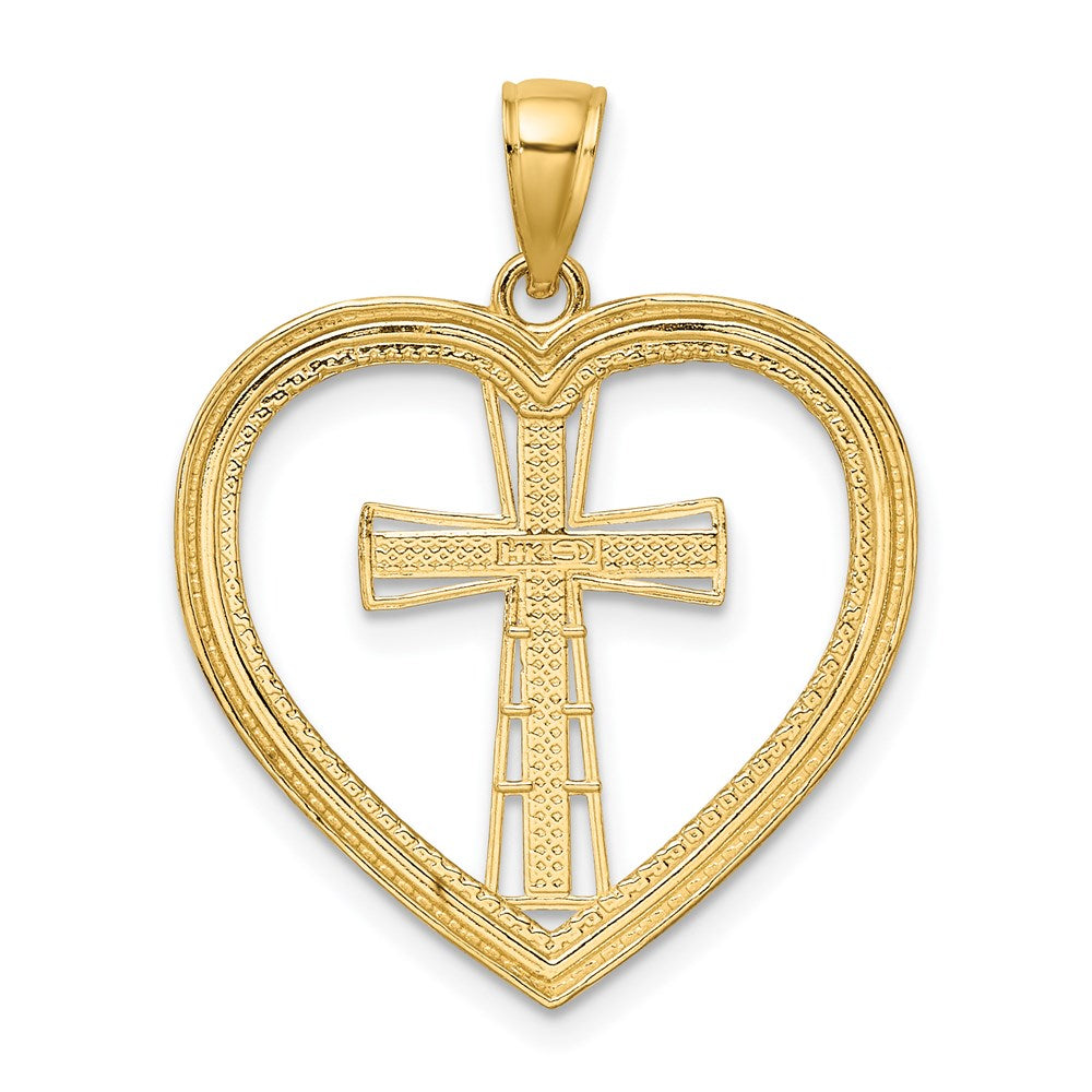 14K Gelbgold & Rhodium & Weißes Rhodium Herz-Charm mit weißem Kreuz in der Mitte