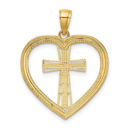 14K Gelbgold & Rhodium & Weißes Rhodium Herz-Charm mit weißem Kreuz in der Mitte