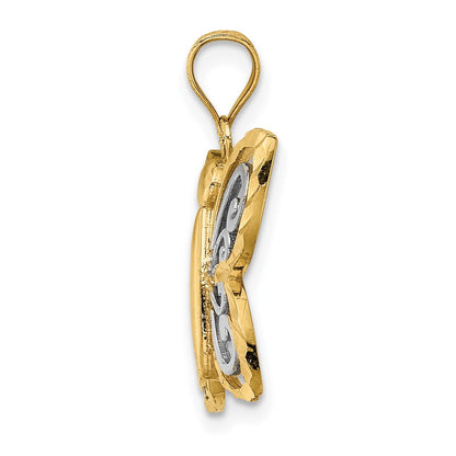 14K Gelb- und Rhodiumgold mit Rhodium, Diamant-Schliff-Schmetterlings-Charm