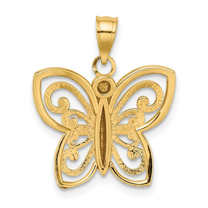 14K Gelb- und Rhodiumgold mit Rhodium, Diamant-Schliff-Schmetterlings-Charm