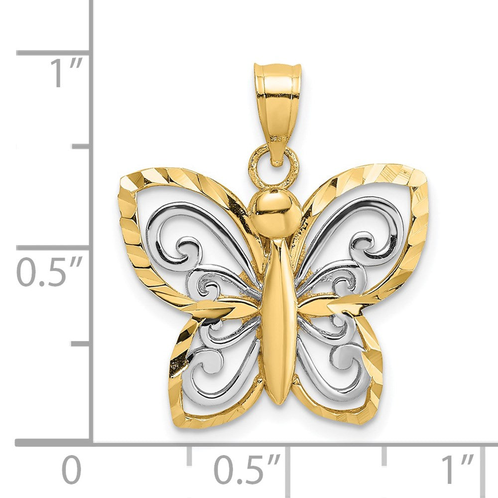 14K Gelb- und Rhodiumgold mit Rhodium, Diamant-Schliff-Schmetterlings-Charm
