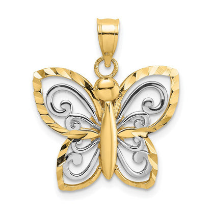 14K Gelb- und Rhodiumgold mit Rhodium, Diamant-Schliff-Schmetterlings-Charm