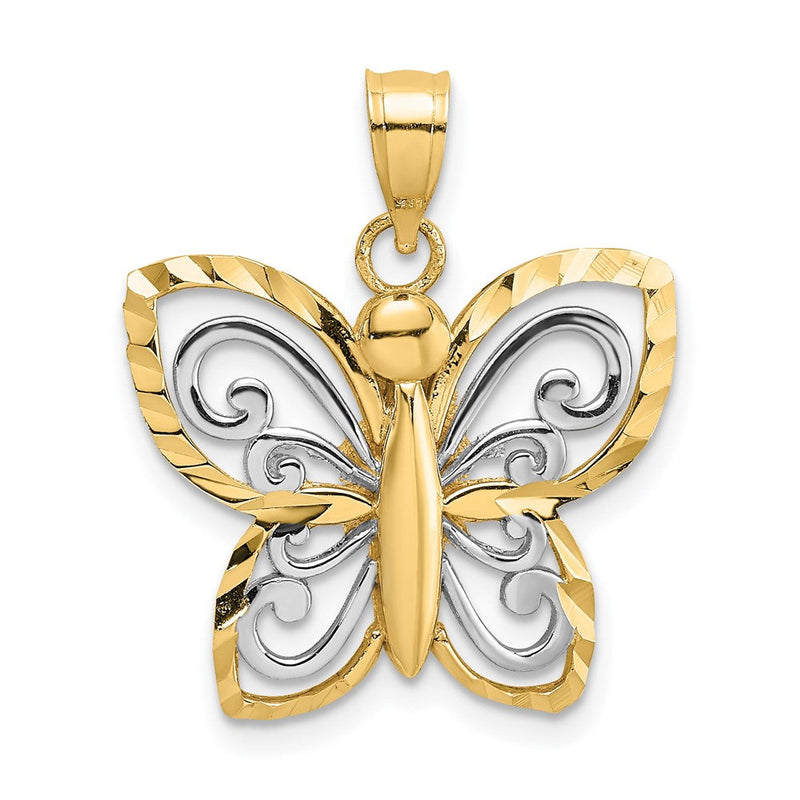 14K Gelb- und Rhodiumgold mit Rhodium, Diamant-Schliff-Schmetterlings-Charm