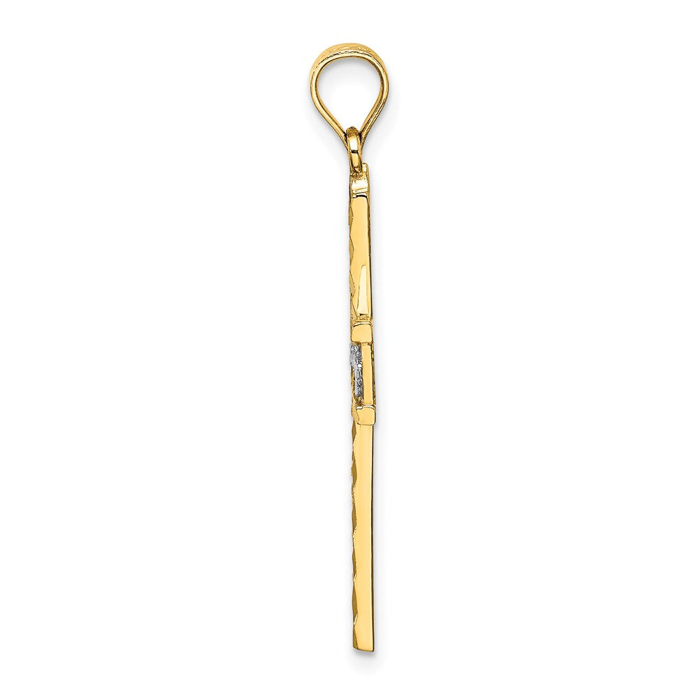 14K Gelb & Rhodium mit und Diamantiert Blume Design Kreuz Charm
