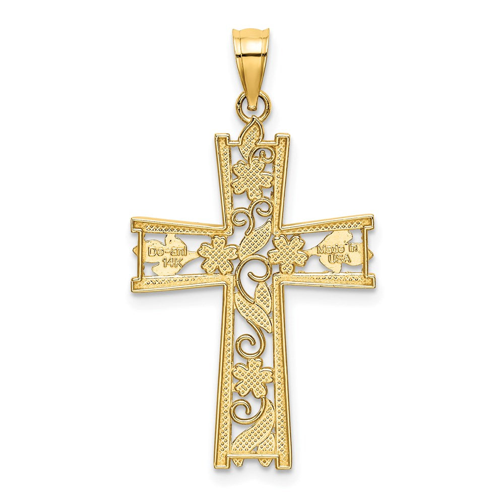 14K Gelb & Rhodium mit und Diamantiert Blume Design Kreuz Charm