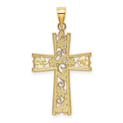 14K Gelb & Rhodium mit und Diamantiert Blume Design Kreuz Charm