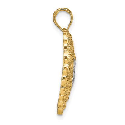 14K Gelb- und Rhodiumgold mit Rhodium-Blumen- und Perlherz-Charm