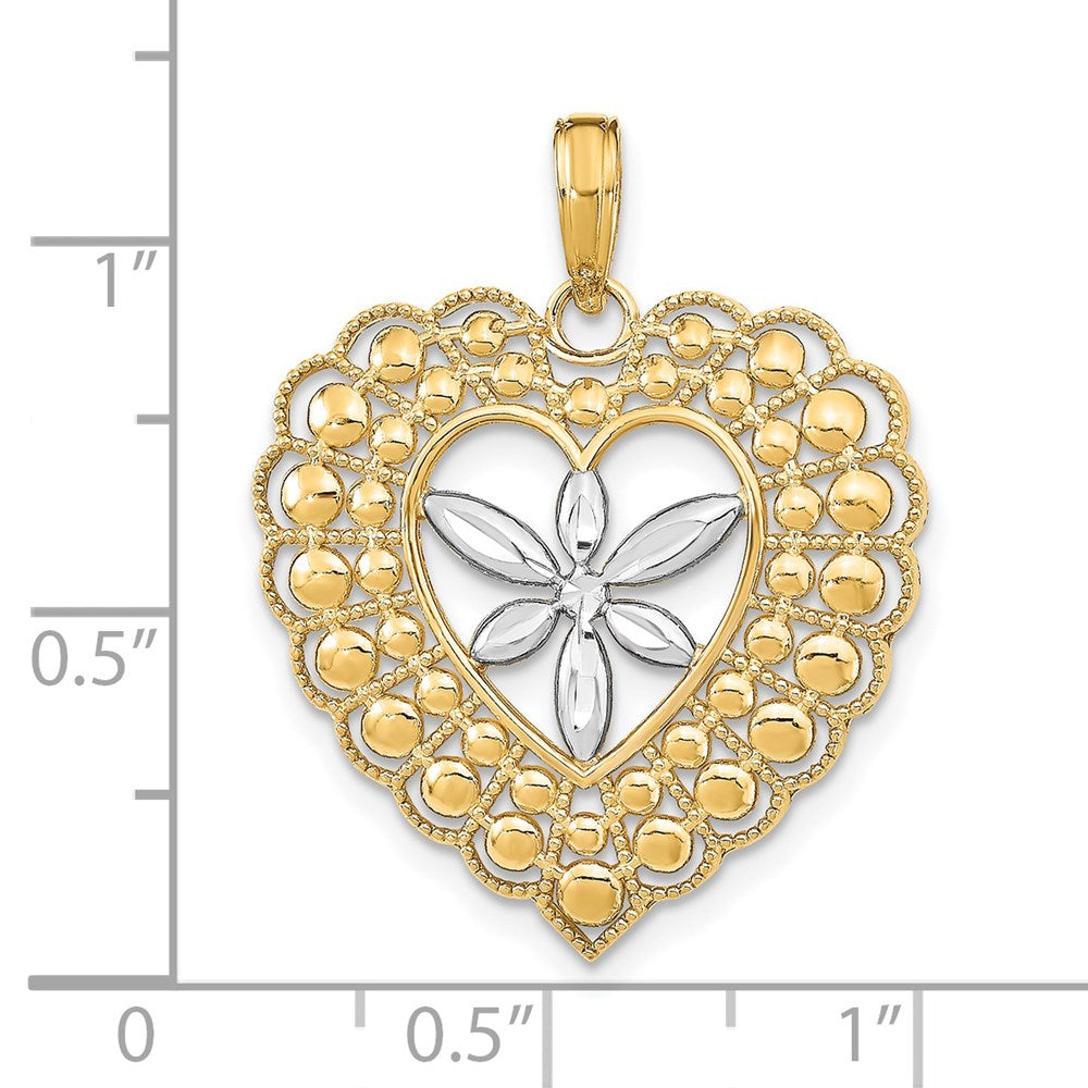 14K Gelb- und Rhodiumgold mit Rhodium-Blumen- und Perlherz-Charm