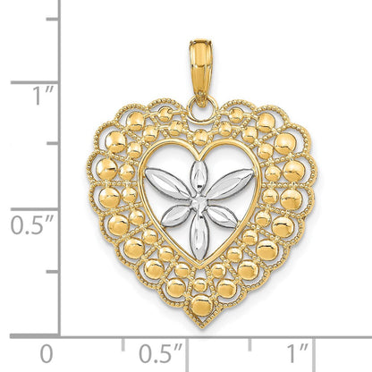 14K Gelb- und Rhodiumgold mit Rhodium-Blumen- und Perlherz-Charm