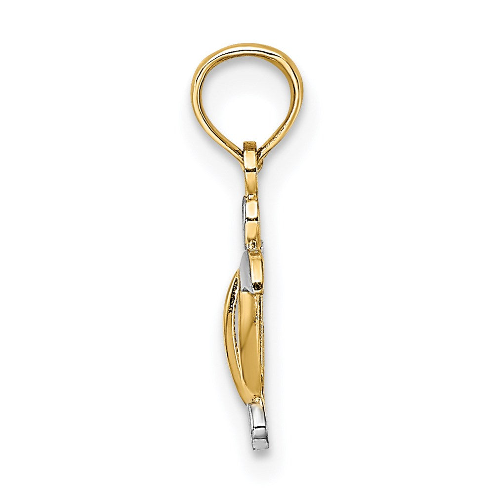 14K Gelb & Rhodium mit Weiß Meer Schildkröte Charm