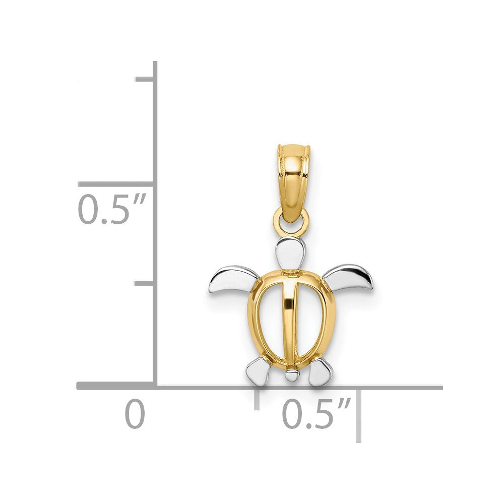 14K Gelb & Rhodium mit Weiß Meer Schildkröte Charm