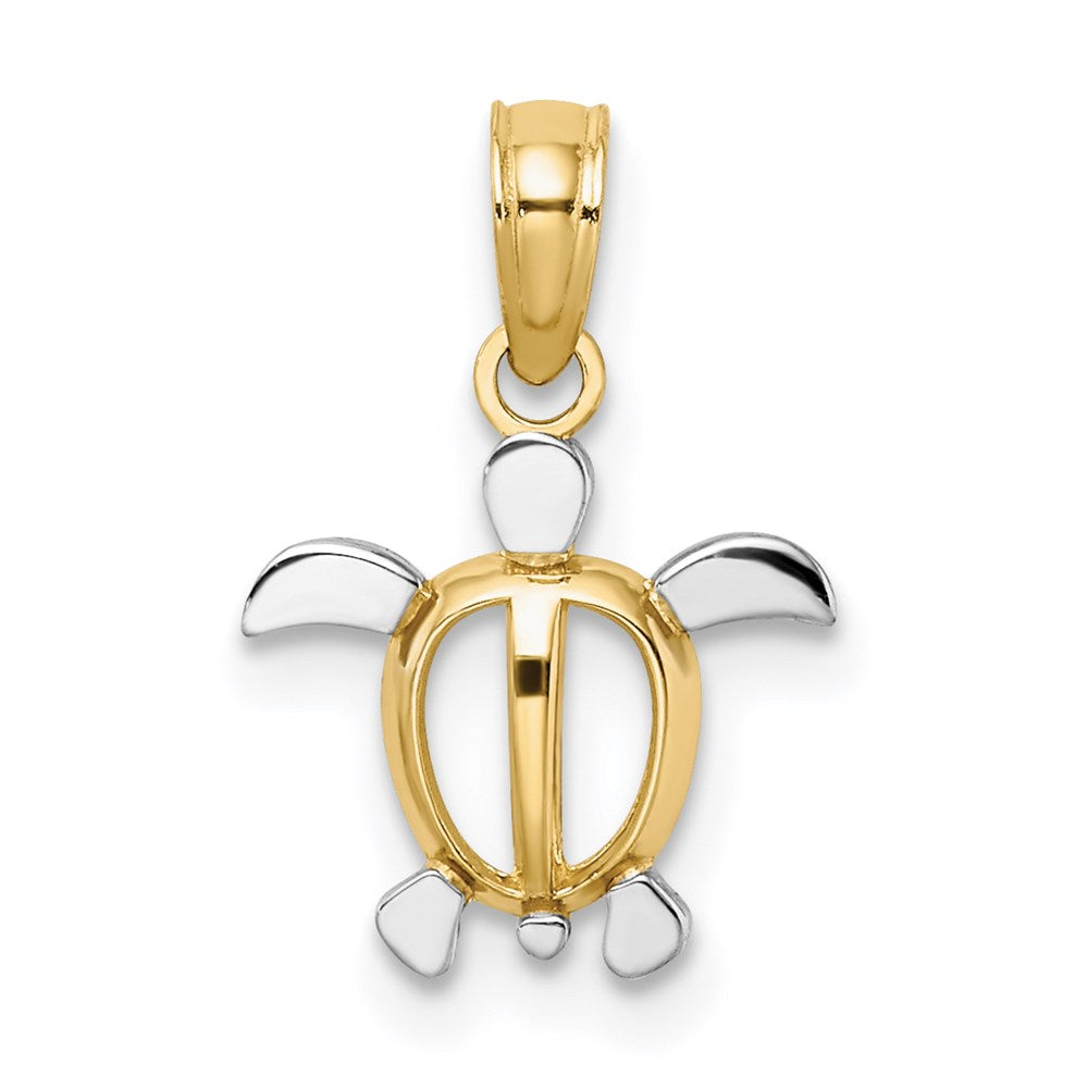 14K Gelb & Rhodium mit Weiß Meer Schildkröte Charm