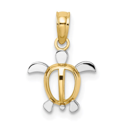 14K Gelb & Rhodium mit Weiß Meer Schildkröte Charm