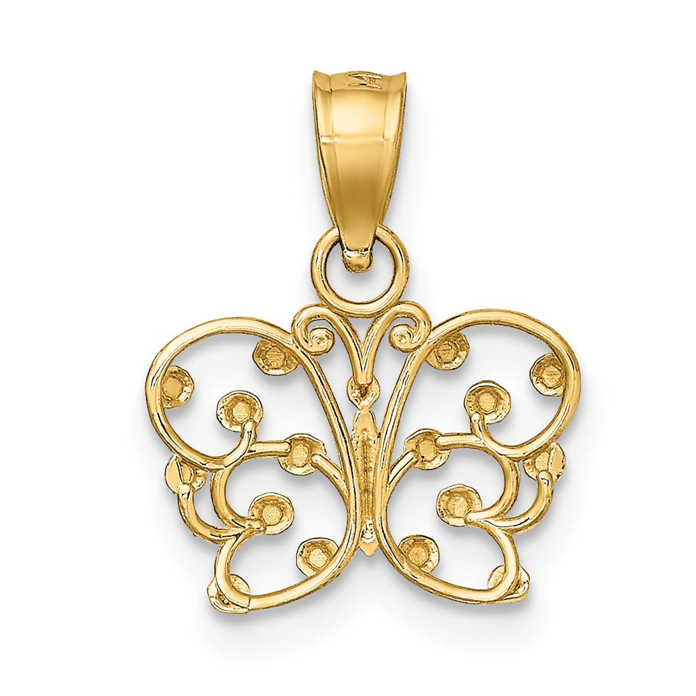 14K Gelb & Rhodium mit Diamantiert Schmetterling Charm
