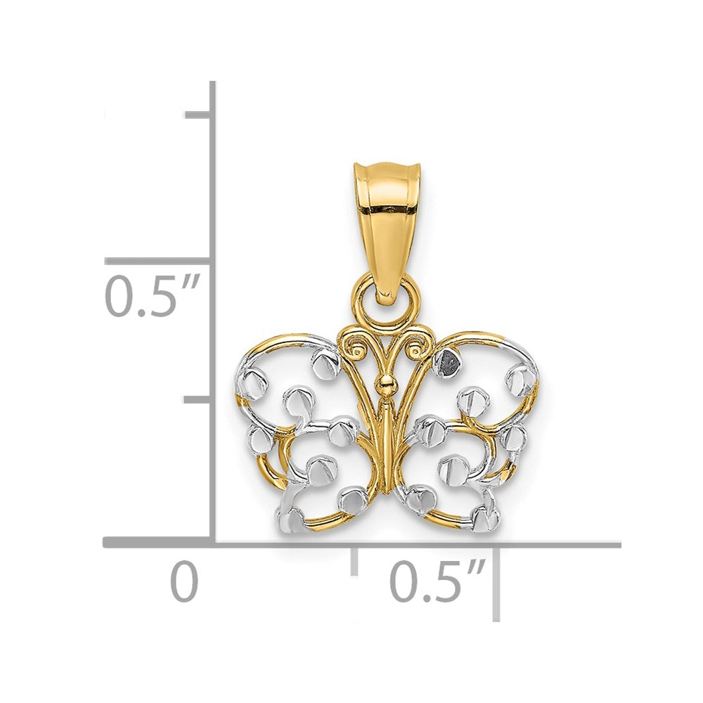 14K Gelb & Rhodium mit Diamantiert Schmetterling Charm