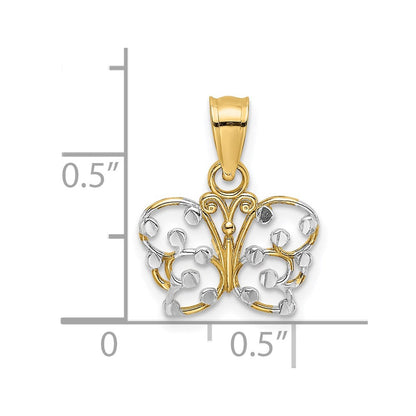 14K Gelb & Rhodium mit Diamantiert Schmetterling Charm