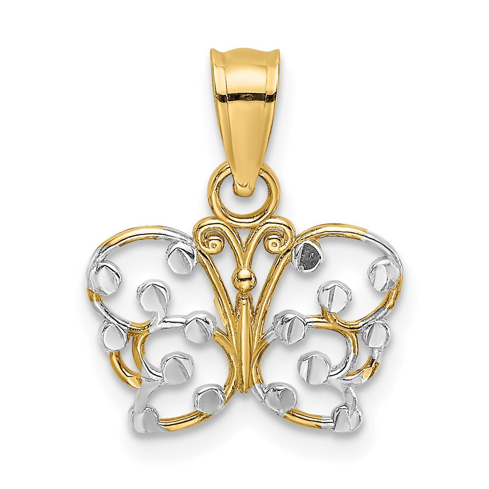 14K Gelb & Rhodium mit Diamantiert Schmetterling Charm