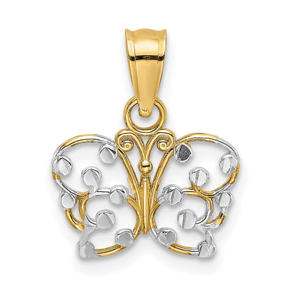 14K Gelb & Rhodium mit Diamantiert Schmetterling Charm