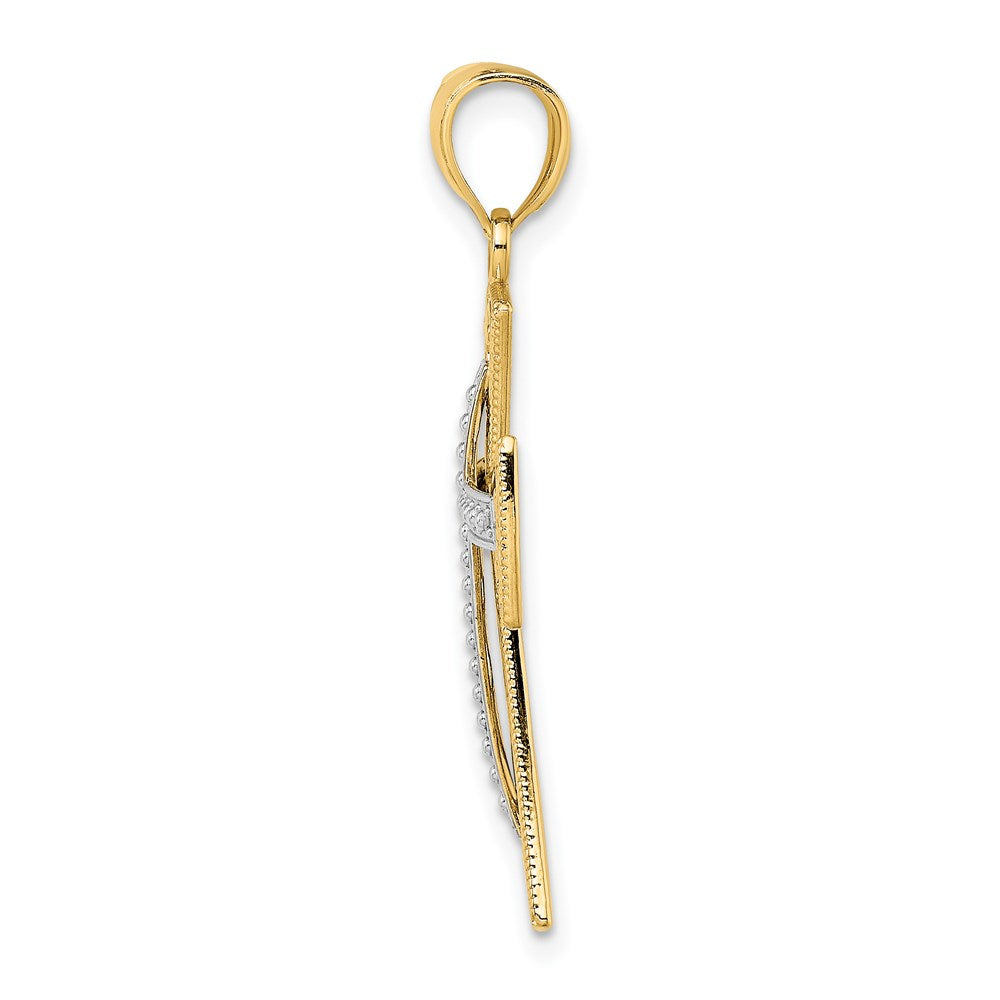 14K Bicolor-Gold 2-D und D/C Perlen-Filigran-Kreuz-Charm