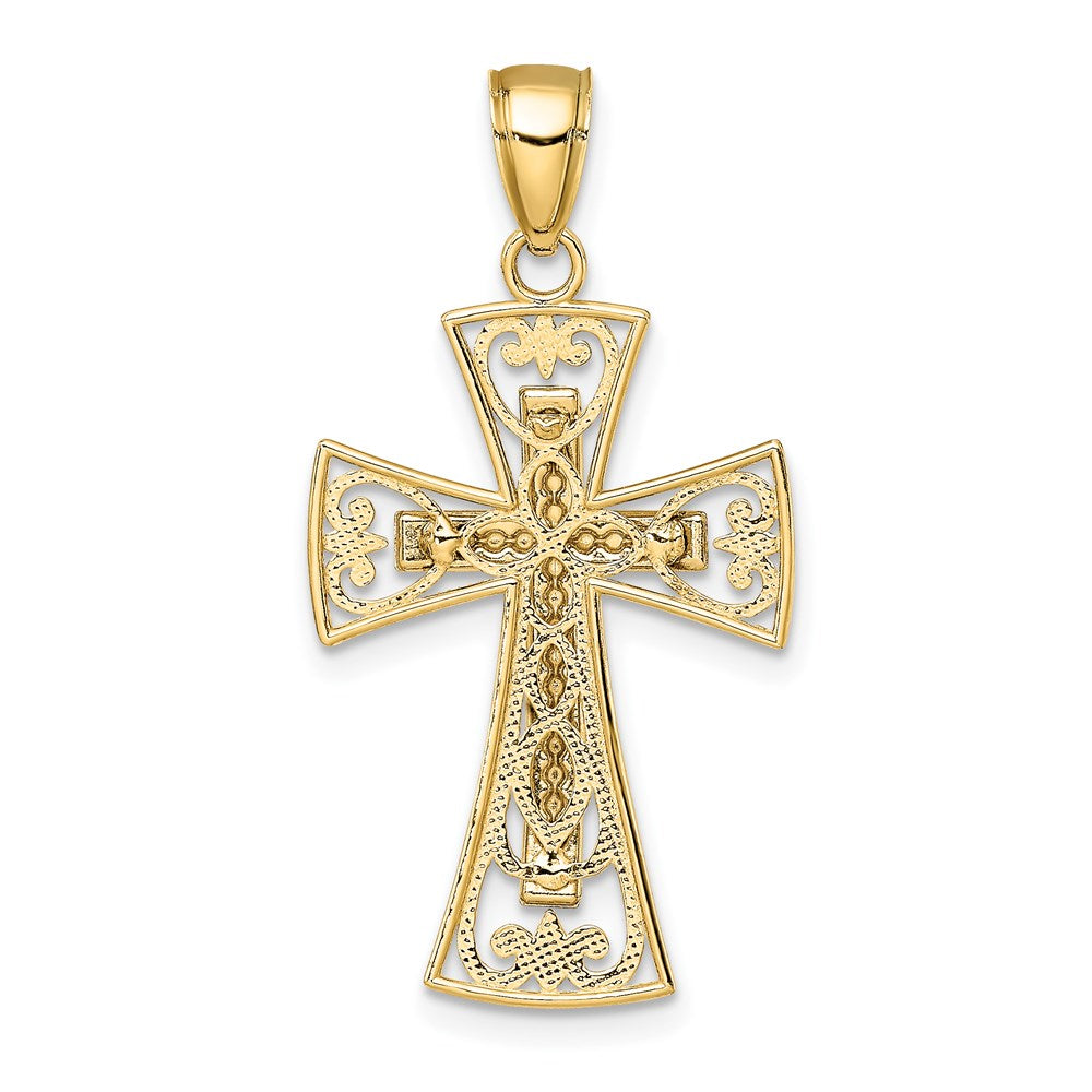 14K Bicolor-Gold 2-D und D/C Perlen-Filigran-Kreuz-Charm