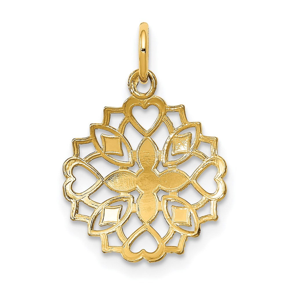 14K Gelb & Rhodium mit Rhodium Mittig Blume und Herz Charm
