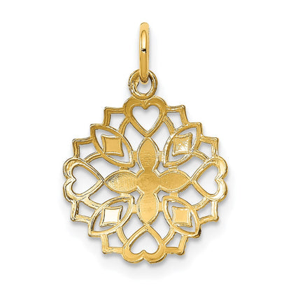 14K Gelb & Rhodium mit Rhodium Mittig Blume und Herz Charm