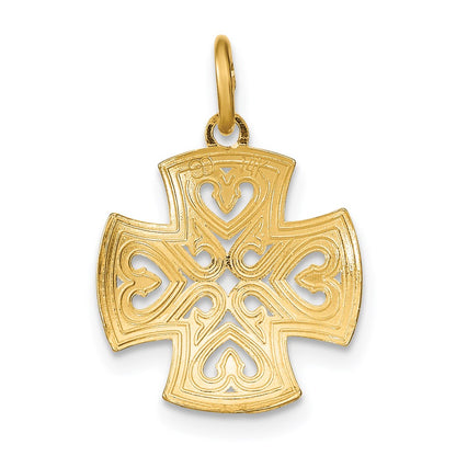 14K Gelb & Rhodium mit Rhodium Herzen und Diamantiert Maltese Kreuz Charm