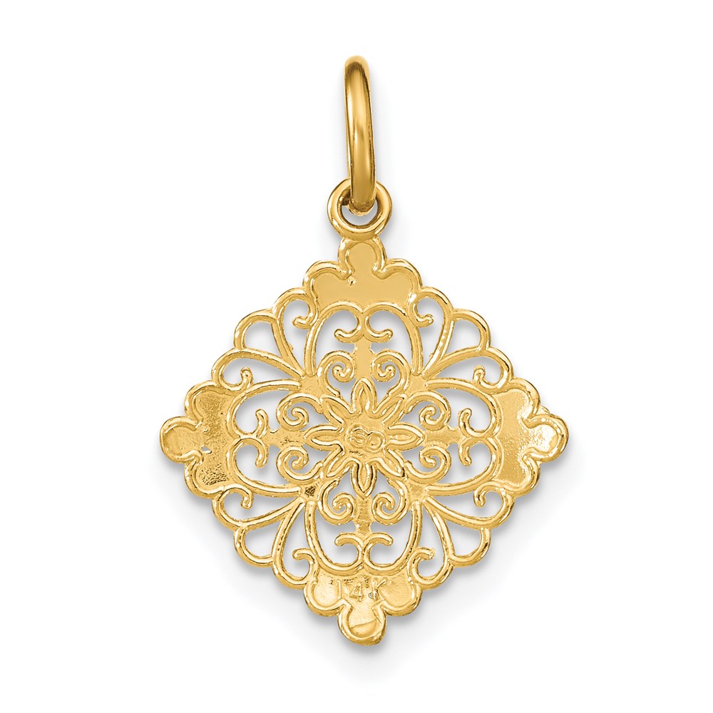 14K Gelb & Rhodium mit Rhodium und Diamantiert Filigran Medallion Charm