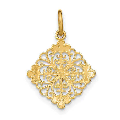 14K Gelb & Rhodium mit Rhodium und Diamantiert Filigran Medallion Charm