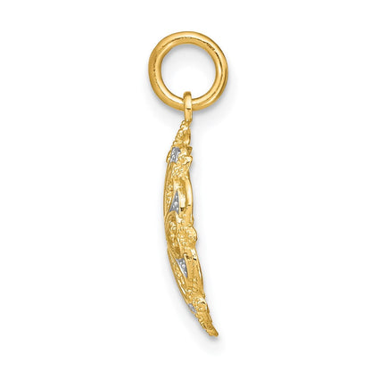 14K Gelb & Rhodium mit Rhodium und Diamantiert Filigran Herz Rund Charm