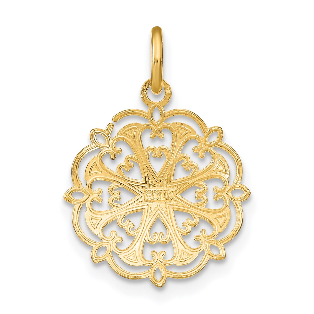 14K Gelb & Rhodium mit Rhodium und Diamantiert Filigran Herz Rund Charm