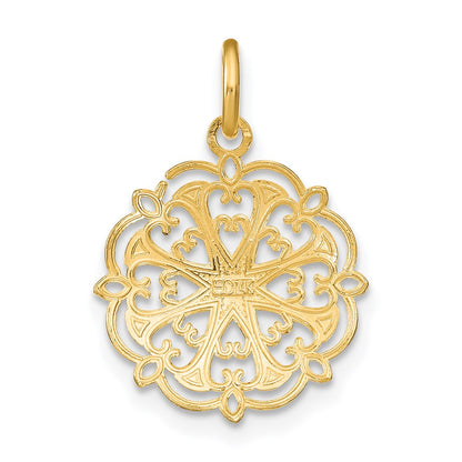 14K Gelb & Rhodium mit Rhodium und Diamantiert Filigran Herz Rund Charm
