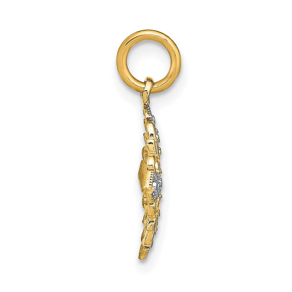 14K Gelb & Rhodium mit Rhodium und Diamantiert Filigran Medallion Charm