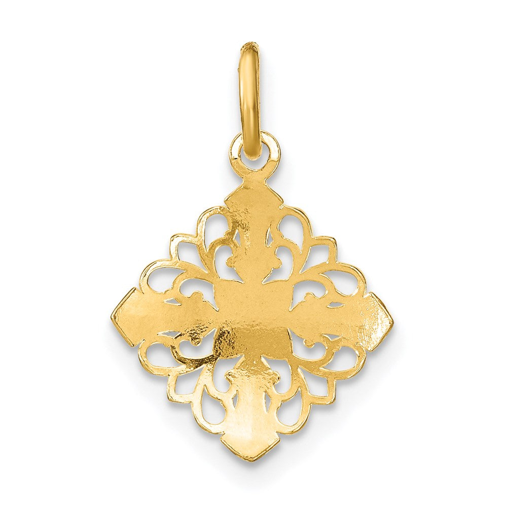 14K Gelb & Rhodium mit Rhodium und Diamantiert Filigran Medallion Charm