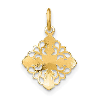 14K Gelb & Rhodium mit Rhodium und Diamantiert Filigran Medallion Charm