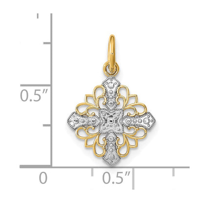 14K Gelb & Rhodium mit Rhodium und Diamantiert Filigran Medallion Charm
