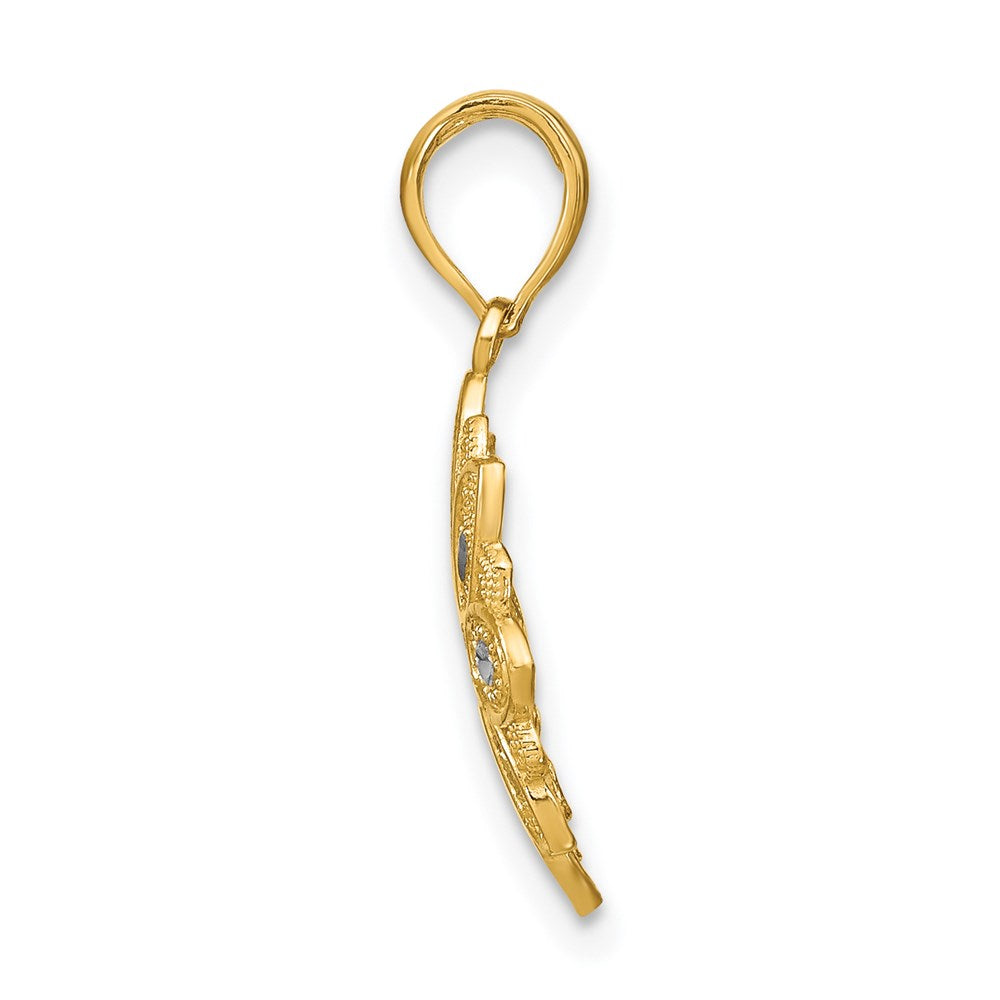 14K Gelb & Rhodium mit Rhodium und Diamantiert Filigran Blume Charm