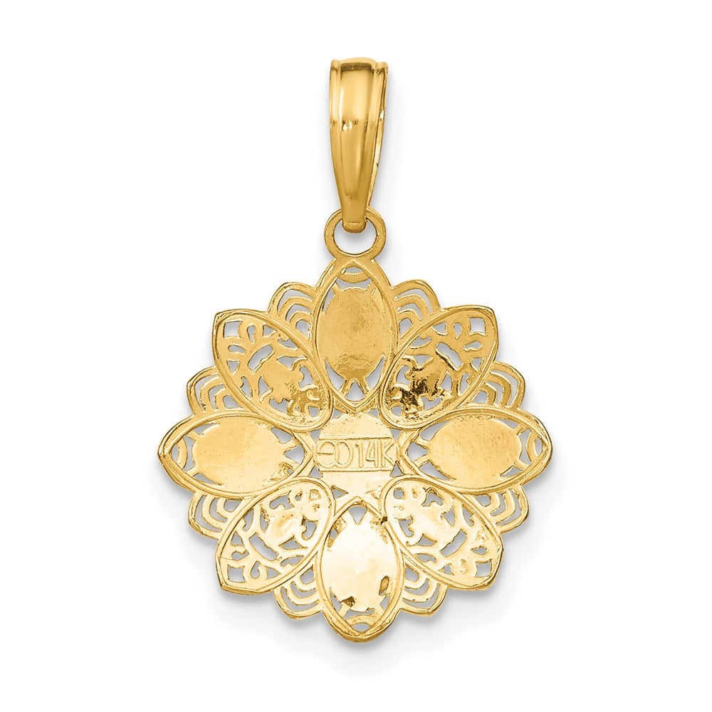 14K Gelb & Rhodium mit Rhodium und Diamantiert Filigran Blume Charm