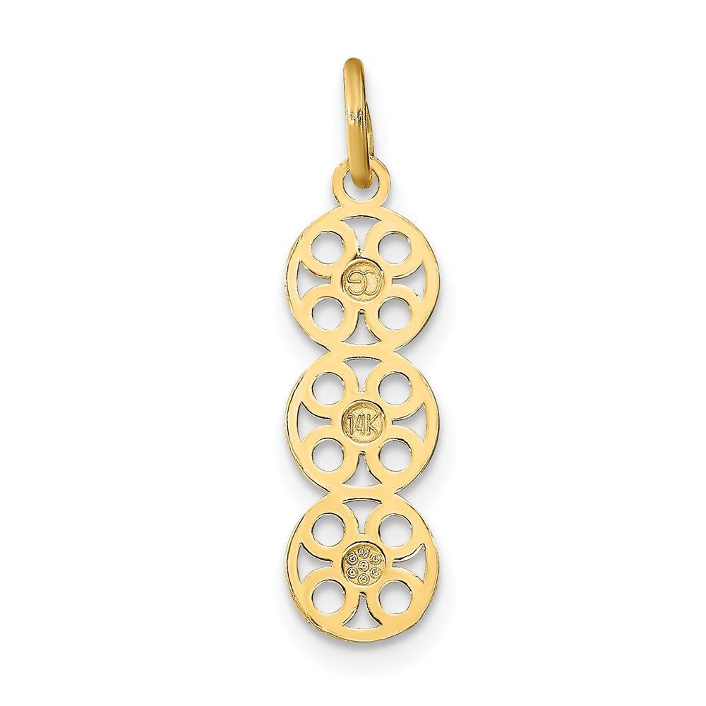 14K Gelb & Rhodium mit Rhodium und Diamantiert 3 Kreis Charm