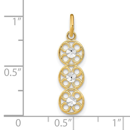 14K Gelb & Rhodium mit Rhodium und Diamantiert 3 Kreis Charm