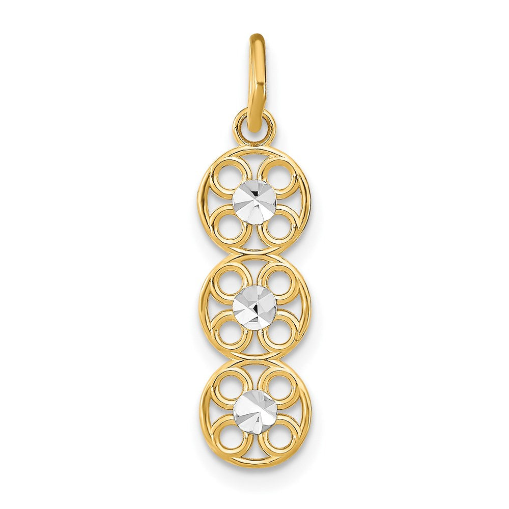 14K Gelb & Rhodium mit Rhodium und Diamantiert 3 Kreis Charm