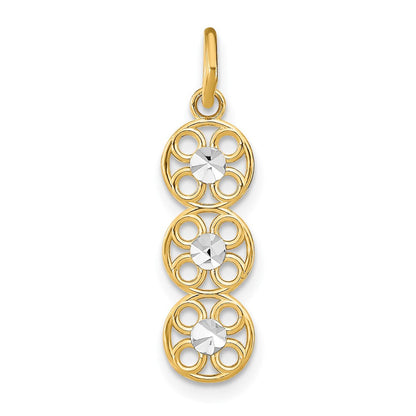 14K Gelb & Rhodium mit Rhodium und Diamantiert 3 Kreis Charm