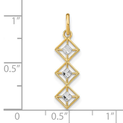 14K Gelb & Rhodium mit Rhodium und Diamantiert 3 Diamant Shapes Charm
