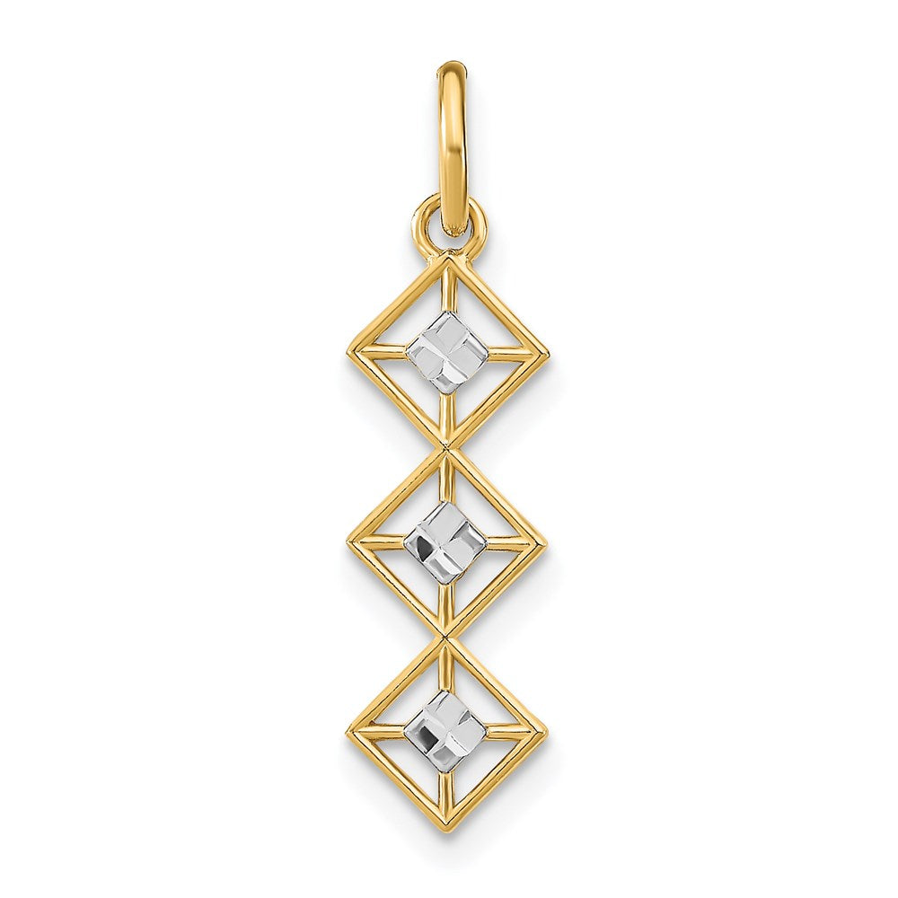 14K Gelb & Rhodium mit Rhodium und Diamantiert 3 Diamant Shapes Charm