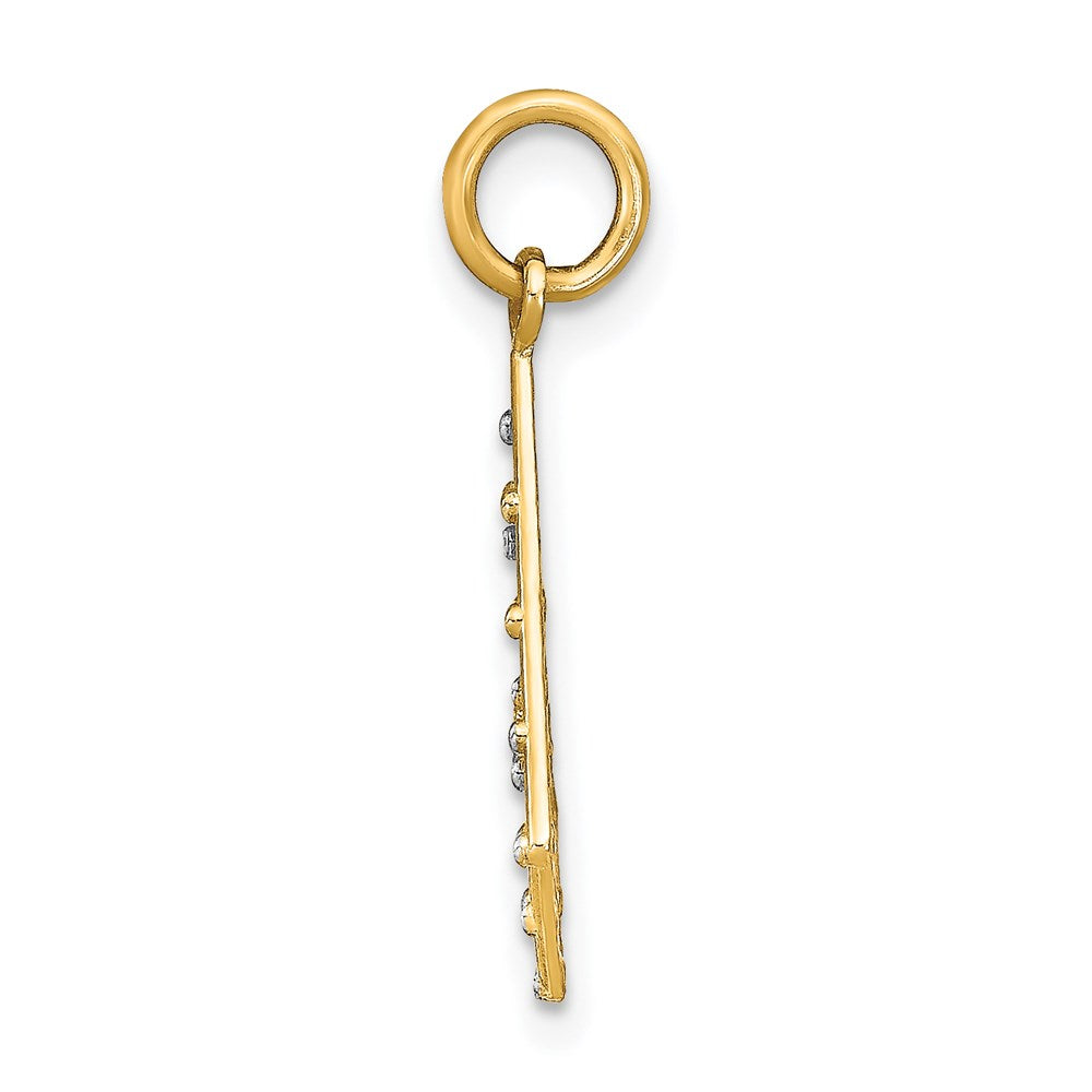 14K Gelb & Rhodium mit Rhodium Diamantiert Klein Kreuz-cross Charm