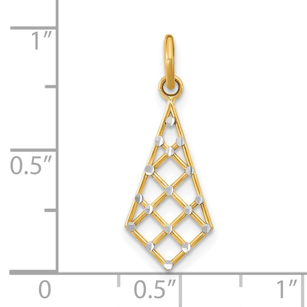 14K Gelb & Rhodium mit Rhodium Diamantiert Klein Kreuz-cross Charm