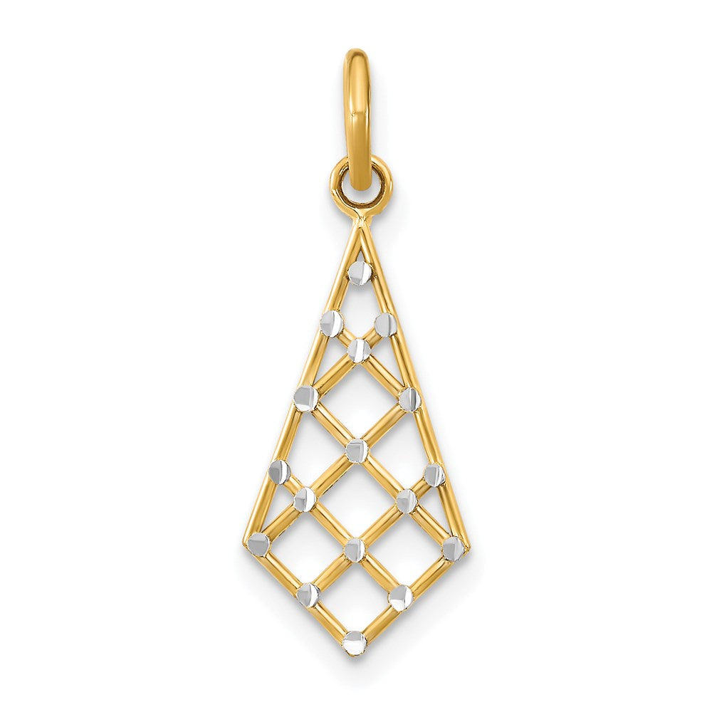 14K Gelb & Rhodium mit Rhodium Diamantiert Klein Kreuz-cross Charm