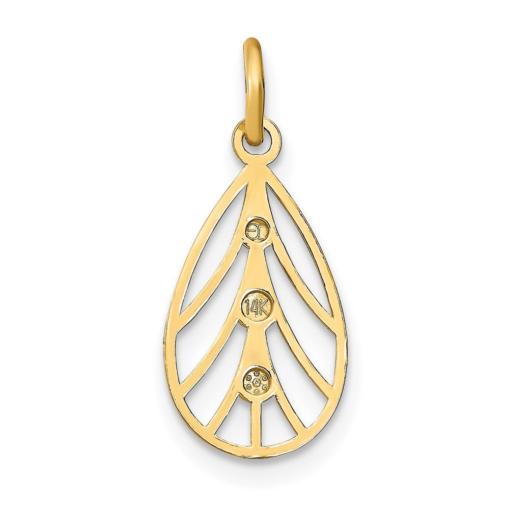 14K Gelb & Rhodium mit Rhodium Diamantiert Klein Tropfen Charm