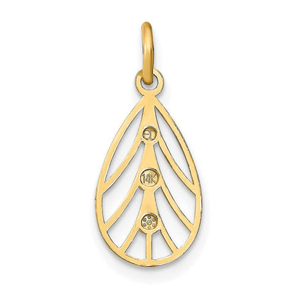 14K Gelb & Rhodium mit Rhodium Diamantiert Klein Tropfen Charm