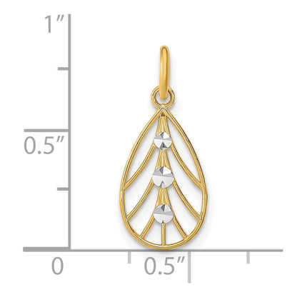 14K Gelb & Rhodium mit Rhodium Diamantiert Klein Tropfen Charm